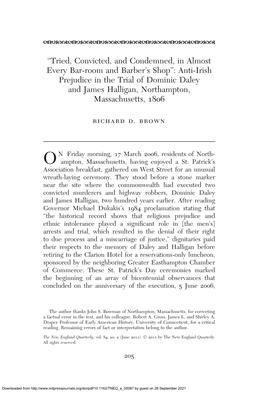 Anti-Irish Prejudice in the Trial of Dominic Daley and James Halligan, Northampton, Massachusetts, 1806