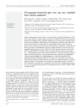 Chungangia Koreensis Gen. Nov., Sp. Nov., Isolated from Marine Sediment