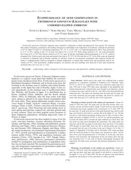 Ecophysiology of Seed Germination in Erythronium Japonicum (Liliaceae) with Underdeveloped Embryos1