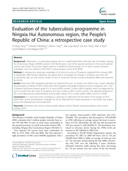 Evaluation of the Tuberculosis Programme In