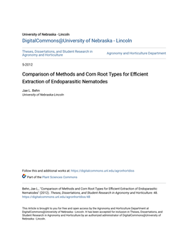 Comparison of Methods and Corn Root Types for Efficient Extraction of Endoparasitic Nematodes