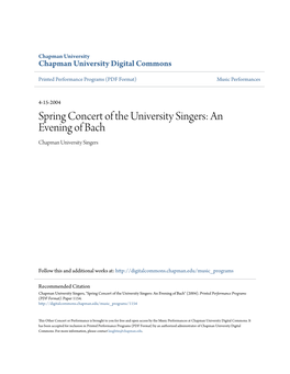 Spring Concert of the University Singers: an Evening of Bach Chapman University Singers