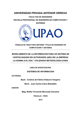 Universidad Privada Antenor Orrego Facultad De Ingeniería Escuela Profesional De Ingeniería De Computación Y Sistemas