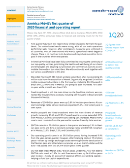 América Móvil's First Quarter of 2020 Financial and Operating Report