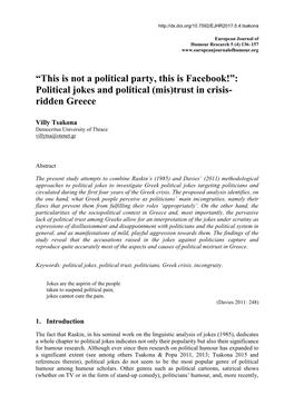 “This Is Not a Political Party, This Is Facebook!”: Political Jokes and Political (Mis)Trust in Crisis- Ridden Greece