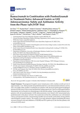 Ramucirumab in Combination with Pembrolizumab in Treatment-Naïve Advanced Gastric Or GEJ Adenocarcinoma: Safety and Antitumor Activity from the Phase 1A/B JVDF Trial