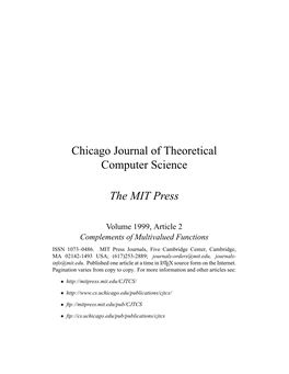 Chicago Journal of Theoretical Computer Science the MIT Press