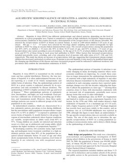 Age-Specific Seroprevalence of Hepatitis a Among School Children in Central Tunisia