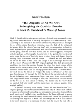 Re-Imagining the Captivity Narrative in Mark Z. Danielewski's House Of