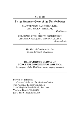 AMICUS CURIAE of CONCERNED WOMEN for AMERICA, in Support of the Petitioners and Urging Reversal