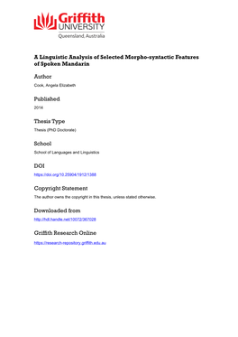 A Linguistic Analysis of Selected Morpho-Syntactic Features of Spoken Mandarin