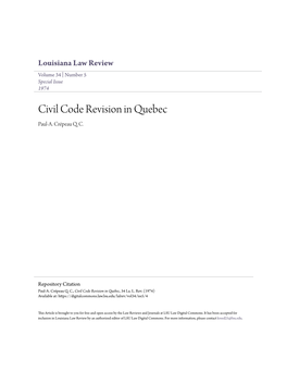 Civil Code Revision in Quebec Paul-A