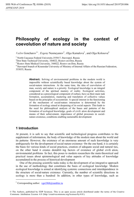 Philosophy of Ecology in the Context of Coevolution of Nature and Society