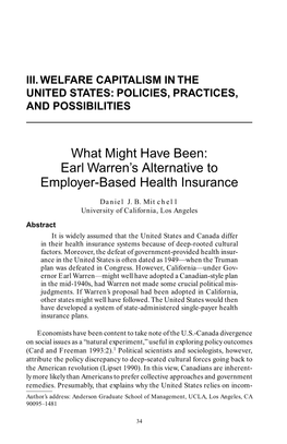 Earl Warren's Alternative to Employer-Based Health Insurance