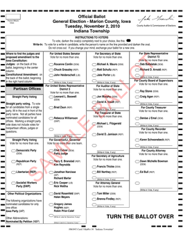 Indiana Township INSTRUCTIONS to VOTERS to Vote, Darken the Oval(S) Completely Next to Your Choice, Like This