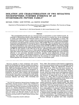 Isolation and Characterization of Two Myoactive Neuropeptides: Further Evidence of an Invertebrate Peptide Family1