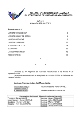 Bulletin N° 3 De Liaison De L’Amicale Du 1Er Regiment De Hussards Parachutistes