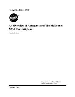 An Overview of Autogyros and the Mcdonnell XV-1 Convertiplane