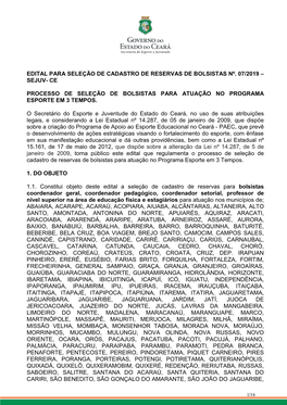 Edital Para Seleção De Cadastro De Reservas De Bolsistas Nº. 07/2019 – Sejuv- Ce