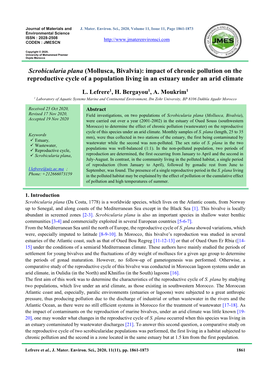 Scrobicularia Plana (Mollusca, Bivalvia): Impact of Chronic Pollution on the Reproductive Cycle of a Population Living in an Estuary Under an Arid Climate