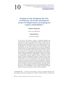 Keeping Records of Language Diversity in Melanesia: the Pacific and Regional Archive for Digital Sources in Endangered Cultures (PARADISEC)