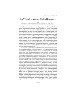 La Vérendrye and His Work of Discovery