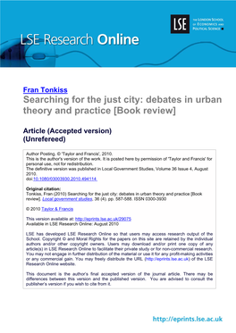 Searching for the Just City: Debates in Urban Theory and Practice [Book Review]