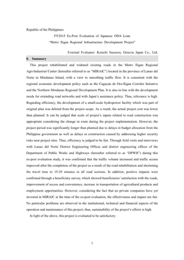 Republic of the Philippines FY2015 Ex-Post Evaluation of Japanese ODA Loan “Metro Iligan Regional Infrastructure Development Project”