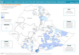 ETHIOPIA: AGRICULTURE SECTOR HRP PARTNERS OPERATIONAL PRESENCE - March 2020 TOTAL PARTNERS and DONORS