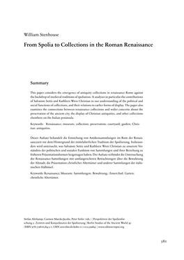 From Spolia to Collections in the Roman Renaissance