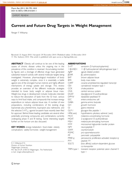 Current and Future Drug Targets in Weight Management