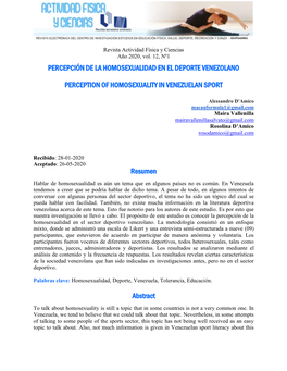 Percepción De La Homosexualidad En El Deporte Venezolano
