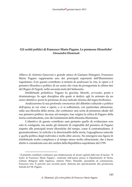 Gli Scritti Politici Di Francesco Mario Pagano. Le Premesse Filosofiche1 Alessandro Illuminati