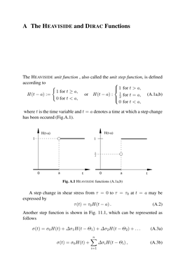 A the HEAVISIDE and DIRAC Functions If We Use the HEAVISIDE Function H(T − A) Deﬁned in (A.1)