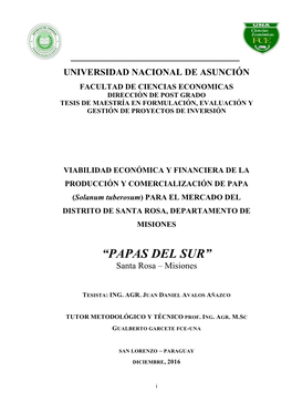 VIABILIDAD ECONÓMICA Y FINANCIERA DE LA PRODUCCIÓN Y COMERCIALIZACIÓN DE PAPA (Solanum Tuberosum)