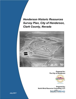 Henderson Historic Resources Survey Plan, City of Henderson, Clark County, Nevada