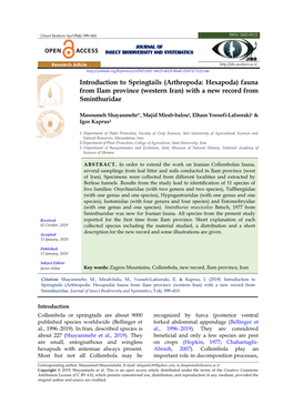 Introduction to Springtails (Arthropoda: Hexapoda) Fauna from Ilam Province (Western Iran) with a New Record from Sminthuridae