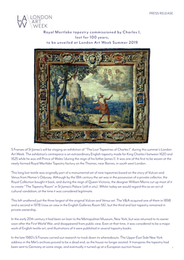 Royal Mortlake Tapestry Commissioned by Charles I, Lost for 100 Years, to Be Unveiled at London Art Week Summer 2019