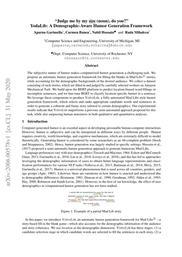 Arxiv:2006.00578V1 [Cs.CL] 31 May 2020 Demographics in Computational Humor Generation Has Not Been Studied