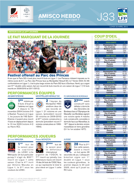 AMISCO HEBDO Statistiques Ofﬁ Cielles De La Ligue 1 J33