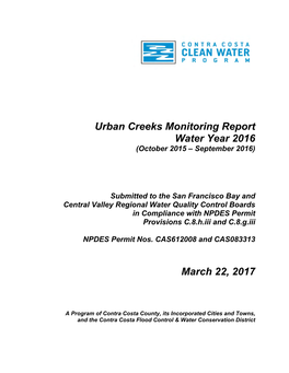 2016 Urban Creeks Monitoring Report