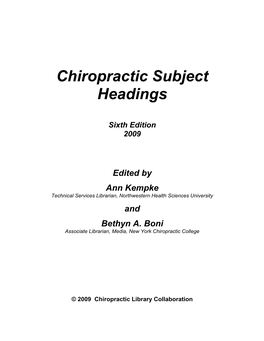 Chiropractic Subject Headings 6Th