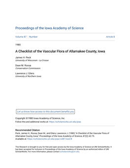 A Checklist of the Vascular Flora of Allamakee County, Iowa