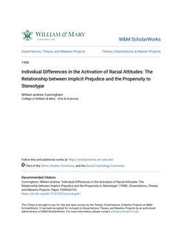 Individual Differences in the Activation of Racial Attitudes: the Relationship Between Implicit Prejudice and the Propensity to Stereotype