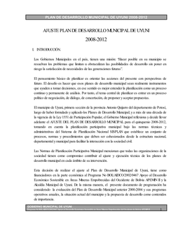 Plan De Desarrollo Municipal Uyuni
