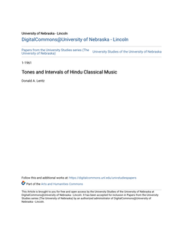 Tones and Intervals of Hindu Classical Music