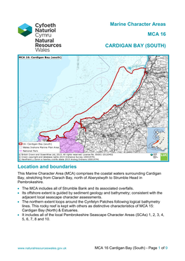 Marine Character Areas MCA 16 CARDIGAN BAY (SOUTH) Location