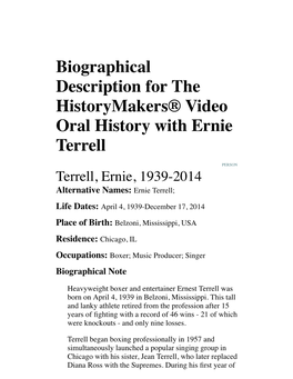 Biographical Description for the Historymakers® Video Oral History with Ernie Terrell