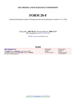 WPP GROUP PLC (Form: 20-F, Filing Date: 06/25/2007)