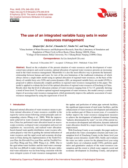 The Use of an Integrated Variable Fuzzy Sets in Water Resources Management